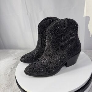Hey Girl Shine Bright black Rhinestones Ankle Boots Size 7